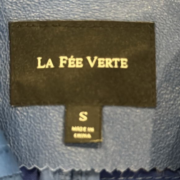 Le Fee Verte Royal Blue Draped & Pleated Genuine Leather Jacket Size Small - Picture 8 of 12